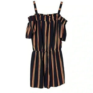 Boohoo Striped Cold Shoulder Romper